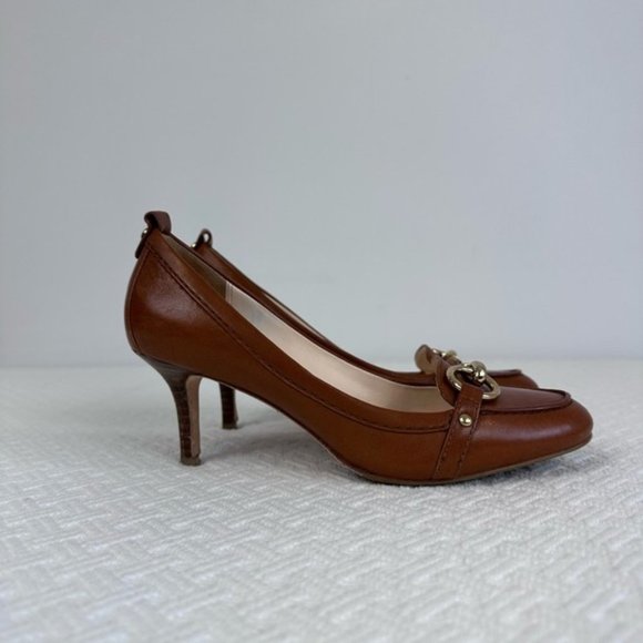 [SOLD] COACH Brown Leather Metallic Buckle Detail Preppy Heels / Pumps size 6.5 - Picture 8 of 13